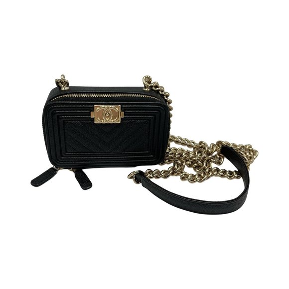 CHANEL Shoulder Bag Boy Chanel Chain Wallet AP2708 Matte Caviar Leather Black... - Picture 1 of 10